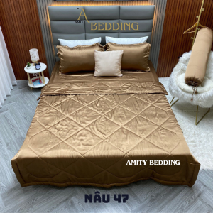 Bộ Chăn Drap Phi Lụa Nâu 47