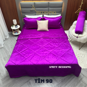 Bộ Chăn Drap Phi Lụa Tím 90