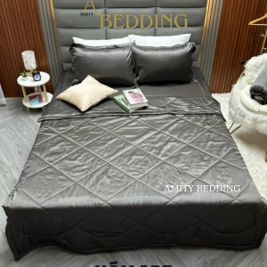 Bộ Chăn Drap Phi Lụa Xám 125