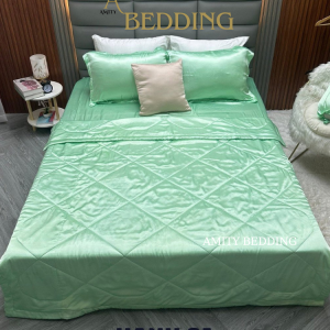 Bộ Chăn Drap Phi Lụa Xanh 81